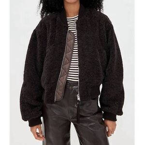 Agolde Iona Sky Jacket in Chocolate Brown Shearling Bomber Coat Size XS NWT NEW